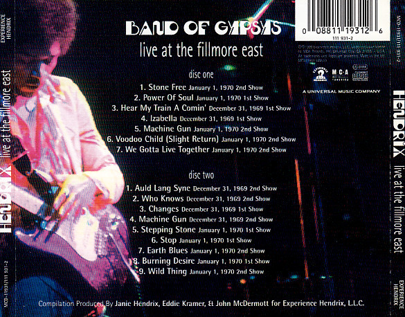 Jimi Hendrix - Live At The Fillmore East | Experience Hendrix (MCD-11931) - 2