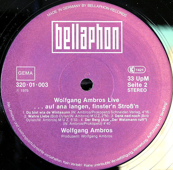 Wolfgang Ambros - Live (...Auf Ana Langen, Finster'n Stroß'n) | Bellaphon (320·01·003) - 3 Wolfgang Ambros - Live (...Auf Ana Langen, Finster'n Stroß'n) | Bellaphon (320·01·003) - 3