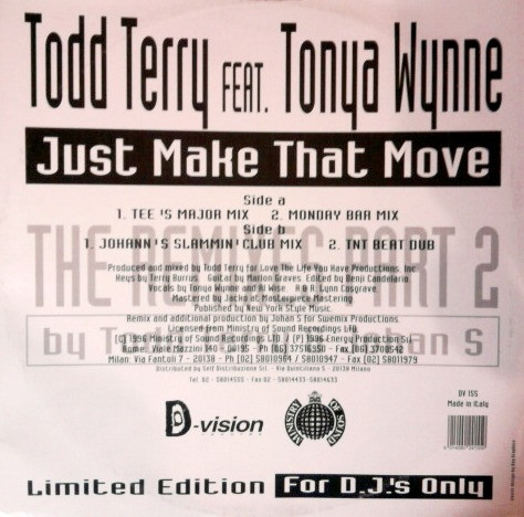 Todd Terry Featuring Tonya Wynne - Just Make That Move  (The Remixes Part 2) | D:vision Records (DV 155) - 2