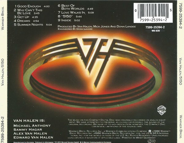 Van Halen - 5150 | Warner Bros. Records (7599-25394-2) - 2
