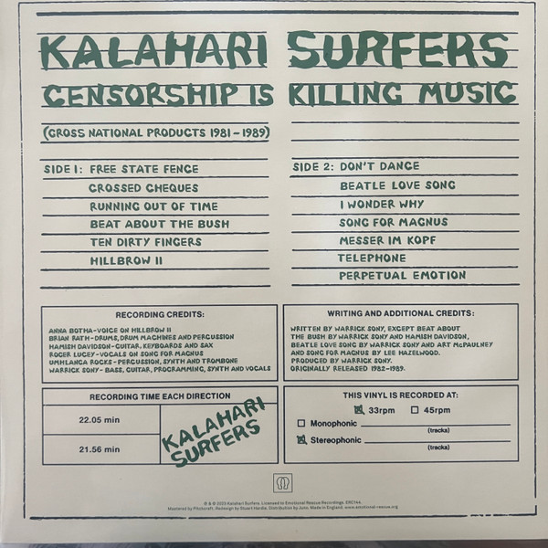 Kalahari Surfers - Censorship Is Killing Music (Gross National Products, 1981 To 1989) | Emotional Rescue (ERC144)
