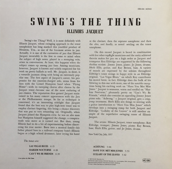 Illinois Jacquet - Swing's The Thing | Verve Records (2304 434) - 2