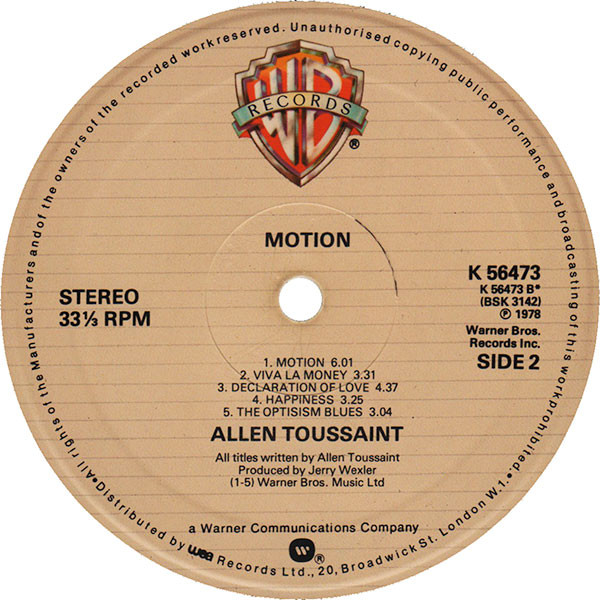 Allen Toussaint - Motion | Warner Bros. Records (K 56473) - 4