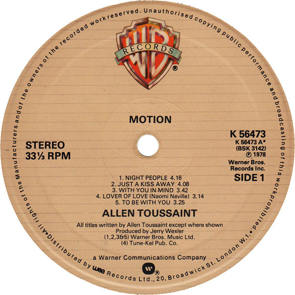 Allen Toussaint - Motion | Warner Bros. Records (K 56473) - 3