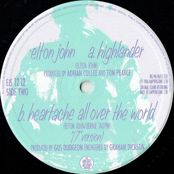 Elton John - Heartache All Over The World (12" Mix) | The Rocket Record Company (EJS 1212) - 3