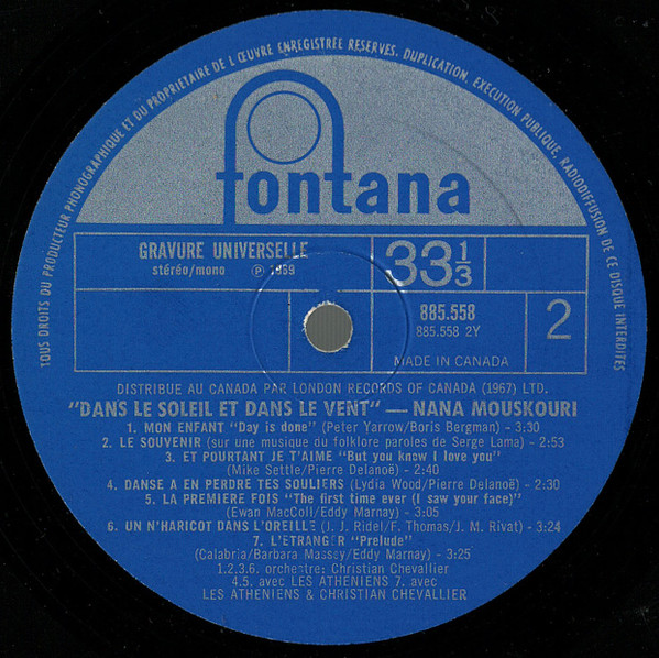 Nana Mouskouri - Dans Le Soleil Et Dans Le Vent | Fontana (885.558) - 4 Nana Mouskouri - Dans Le Soleil Et Dans Le Vent | Fontana (885.558) - 4