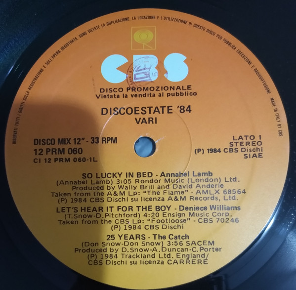 Various - Discoestate '84 | CBS (12 PRM 060) - 2 Various - Discoestate '84 | CBS (12 PRM 060) - 2