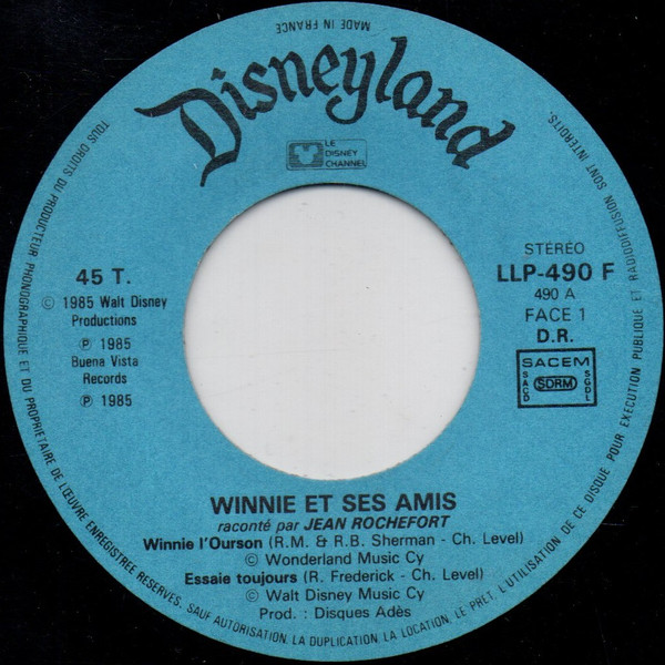 Jean Rochefort - Les Aventures De Winnie L'Ourson | Disneyland (LLP-490 F) - 3 Jean Rochefort - Les Aventures De Winnie L'Ourson | Disneyland (LLP-490 F) - 3