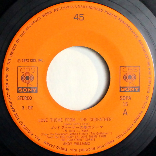 Andy Williams - ゴッド ファーザー = The Godfather | CBS/Sony (SOPA 16) - 3