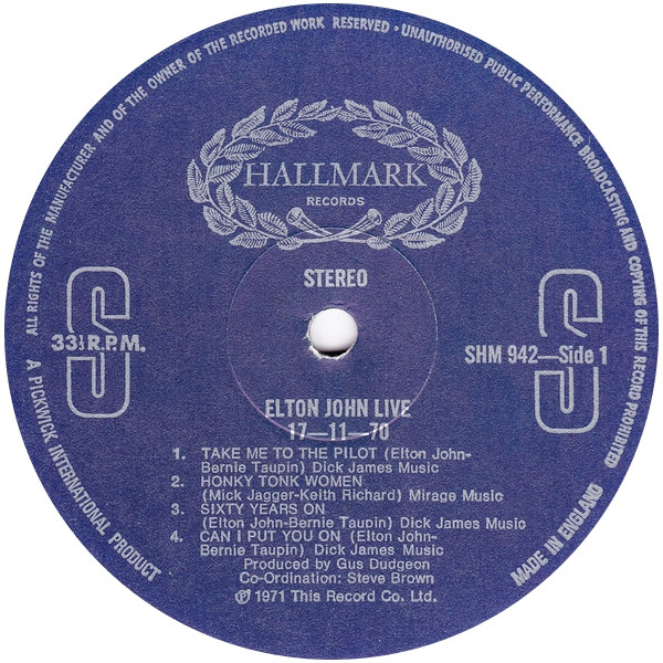 Elton John - 17-11-70 | Hallmark Records (SHM 942) - 3 Elton John - 17-11-70 | Hallmark Records (SHM 942) - 3