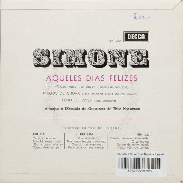 Simone de Oliveira - Aqueles Dias Felizes | Decca (PEP1270) - main