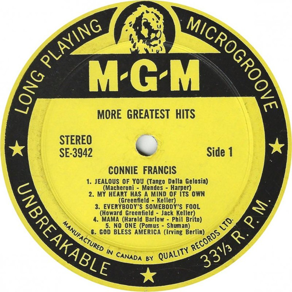 Connie Francis - More Greatest Hits | MGM Records (SE3942) - 3 Connie Francis - More Greatest Hits | MGM Records (SE3942) - 3