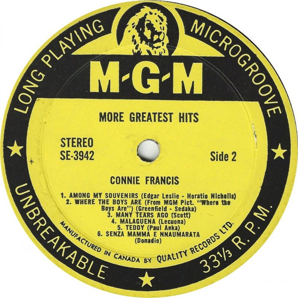 Connie Francis - More Greatest Hits | MGM Records (SE3942) - 4 Connie Francis - More Greatest Hits | MGM Records (SE3942) - 4