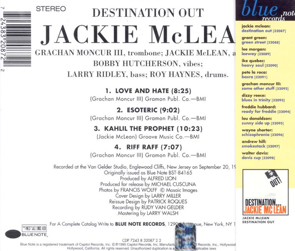 Jackie McLean - Destination Out | Blue Note (CDP 7243 8 32087 2 2) - 2
