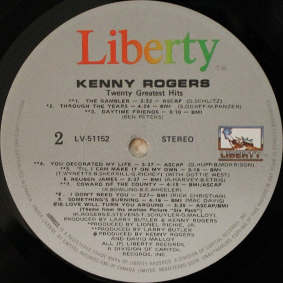 Kenny Rogers - Twenty Greatest Hits | Liberty (LV-51152) - 4