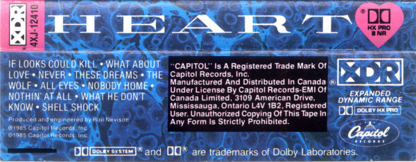 Heart - Heart [Cassette] | Capitol Records (4XJ-12410) - 2