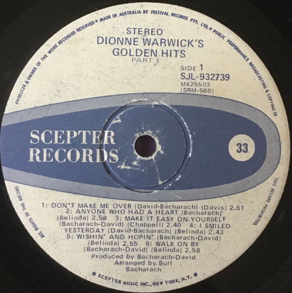Dionne Warwick - Dionne Warwick's Golden Hits - Part One | Scepter Records (SJL-932,739) - 2