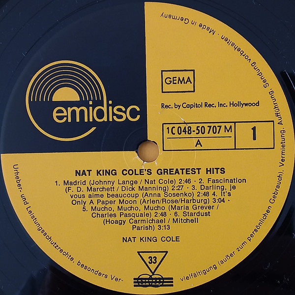 Nat King Cole - Nat King Cole's Greatest Hits | Emidisc (1C 048-50 707 M) - 4 Nat King Cole - Nat King Cole's Greatest Hits | Emidisc (1C 048-50 707 M) - 4