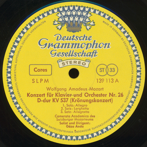 Wolfgang Amadeus Mozart , Camerata Academica Salzburg , Géza Anda - »Krönungskonzert« KV 537 Und Klavierkonzert A-dur KV 414 | Deutsche Grammophon (139 113 SLPM) - 3