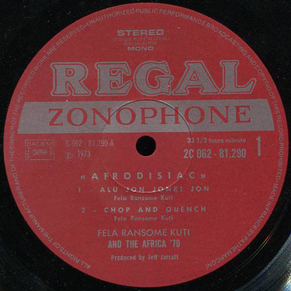Fela Kuti & Africa 70 - Afrodisiac | Regal Zonophone (2 C 062-81290) - 3