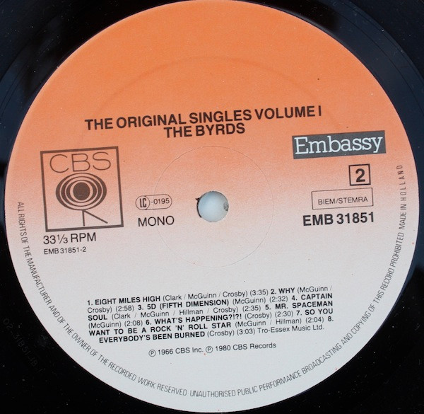 The Byrds - The Original Singles 1965-1967 Volume 1 | CBS (31851) - 4