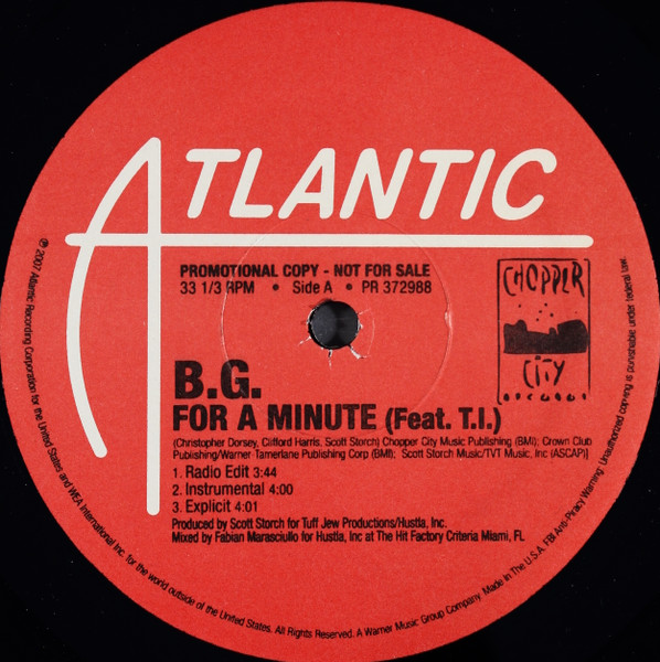 B.G. - For A Minute / I Hustle | Atlantic (PR 372988)