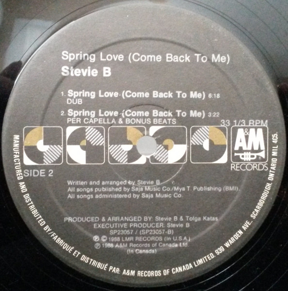 Stevie B - Spring Love (Come Back To Me) | A&M Records (SP 23057) - 2 Stevie B - Spring Love (Come Back To Me) | A&M Records (SP 23057) - 2