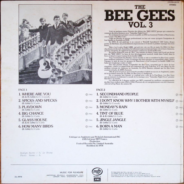 Bee Gees - The Bee Gees Vol. 3, 1966 - Enregistrements Originaux | Music For Pleasure (2M 026-62159) - 2 Bee Gees - The Bee Gees Vol. 3, 1966 - Enregistrements Originaux | Music For Pleasure (2M 026-62159) - 2