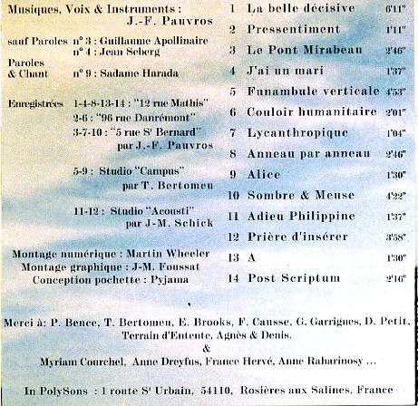 Jean-François Pauvros - La Belle Décisive | In-Poly-Sons (IPS 1196) - 2 Jean-François Pauvros - La Belle Décisive | In-Poly-Sons (IPS 1196) - 2