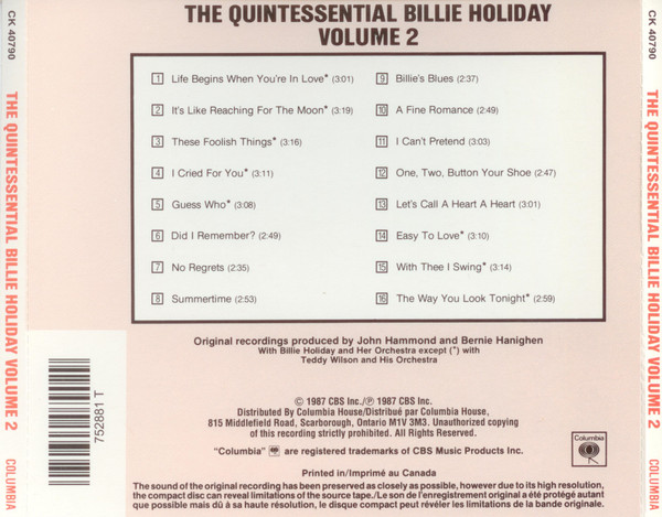 Billie Holiday - The Quintessential Billie Holiday Volume 2 | Columbia (CK-40790) - 4 Billie Holiday - The Quintessential Billie Holiday Volume 2 | Columbia (CK-40790) - 4