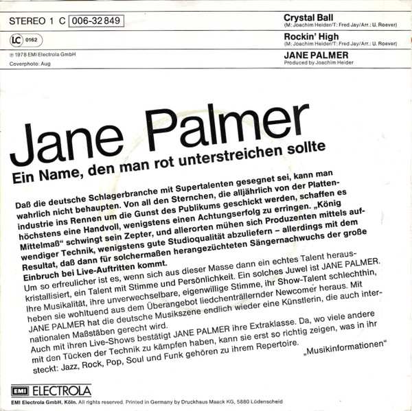 Jane Palmer - Crystal Ball | EMI (1C 006-32 849) - 2
