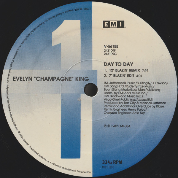 Evelyn King - Day To Day (Blaze Remixes) | EMI USA (V-56155)