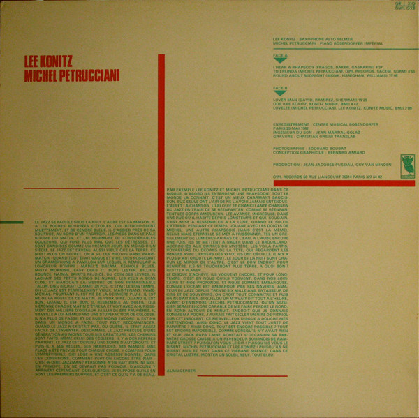 Lee Konitz , Michel Petrucciani - Toot Sweet | Owl Records (OWL 028) - 2 Lee Konitz , Michel Petrucciani - Toot Sweet | Owl Records (OWL 028) - 2