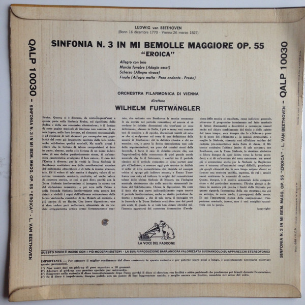 Ludwig van Beethoven - Wiener Philharmoniker Direttore Wilhelm Furtwängler - Sinfonia N. 3 In Mi Bemolle Maggiore Op.55 "Eroica" | La Voce Del Padrone (QALP 10030) - 2 Ludwig van Beethoven - Wiener Philharmoniker Direttore Wilhelm Furtwängler - Sinfonia N. 3 In Mi Bemolle Maggiore Op.55 "Eroica" | La Voce Del Padrone (QALP 10030) - 2