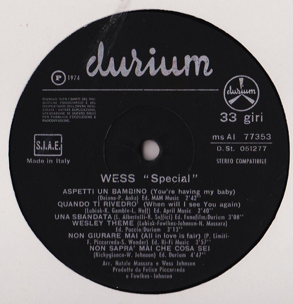 Wess Johnson - Special Discoteque | Durium (ms AI 77353) - 3 Wess Johnson - Special Discoteque | Durium (ms AI 77353) - 3