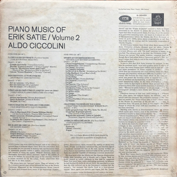 Erik Satie / Aldo Ciccolini - Piano Music Of Erik Satie, Vol. 2 | Angel Records (S-36459) - 2 Erik Satie / Aldo Ciccolini - Piano Music Of Erik Satie, Vol. 2 | Angel Records (S-36459) - 2