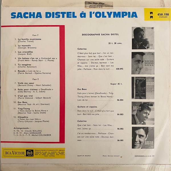 Sacha Distel - Sacha Distel A L'Olympia | RCA Victor (430 110)