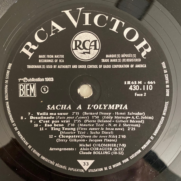 Sacha Distel - Sacha Distel A L'Olympia | RCA Victor (430 110) - 3