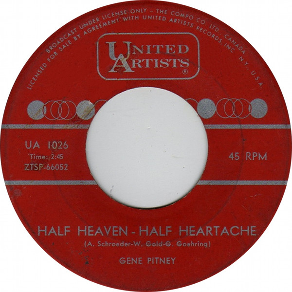 Gene Pitney - Half Heaven - Half Heartache | United Artists Records (UA 1026) - main