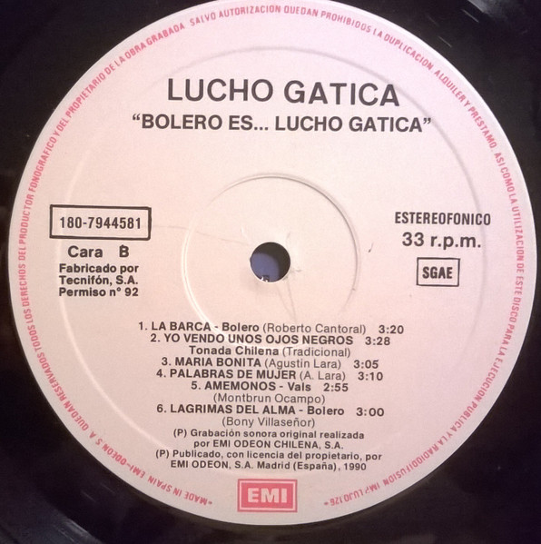 Lucho Gatica - Bolero Es... Lucho Gatica | EMI (180-7944571) - 4 Lucho Gatica - Bolero Es... Lucho Gatica | EMI (180-7944571) - 4