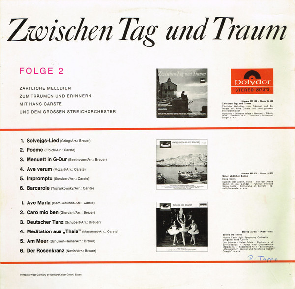 Hans Carste Und Sein Orchester - Zwischen Tag Und Traum, Folge 2 | Polydor (237 373) - 2 Hans Carste Und Sein Orchester - Zwischen Tag Und Traum, Folge 2 | Polydor (237 373) - 2