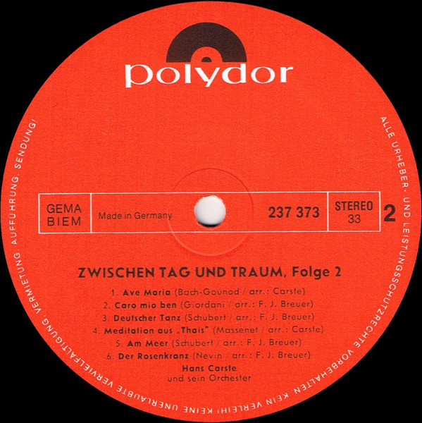 Hans Carste Und Sein Orchester - Zwischen Tag Und Traum, Folge 2 | Polydor (237 373) - 4 Hans Carste Und Sein Orchester - Zwischen Tag Und Traum, Folge 2 | Polydor (237 373) - 4