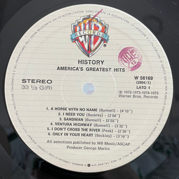 America - History · America's Greatest Hits | Warner Bros. Records (W 56169) - 3