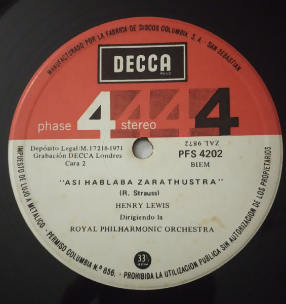Richard Strauss - Henry Lewis , Royal Philharmonic Orchestra - Asi Hablaba Zarathustra | Decca (PFS 4202) - 4