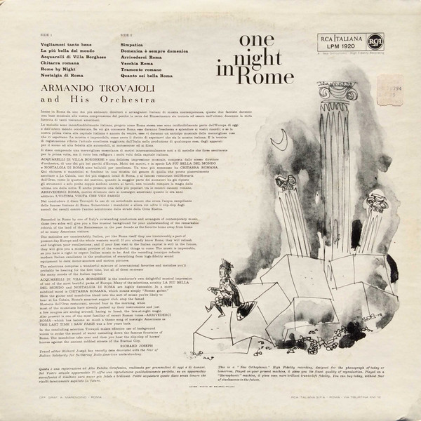 Armando Trovaioli E La Sua Orchestra - One Night In Rome | RCA Italiana (LPM-1920) - 2 Armando Trovaioli E La Sua Orchestra - One Night In Rome | RCA Italiana (LPM-1920) - 2