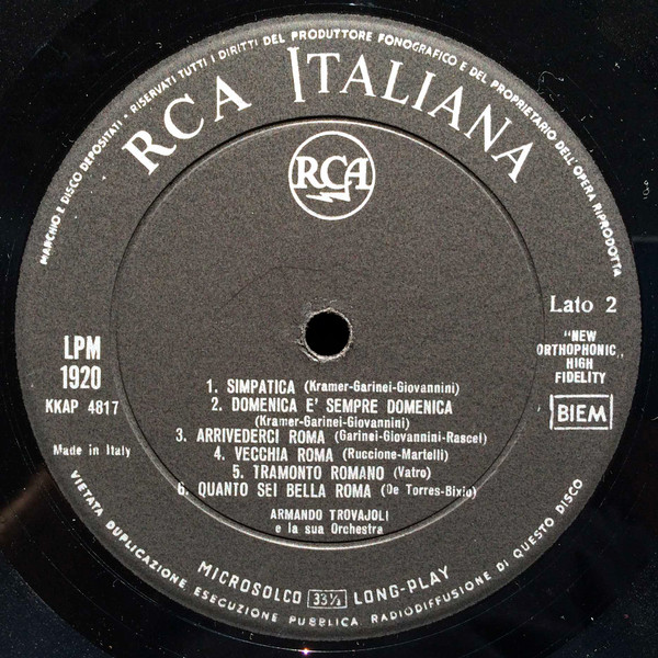Armando Trovaioli E La Sua Orchestra - One Night In Rome | RCA Italiana (LPM-1920) - 4 Armando Trovaioli E La Sua Orchestra - One Night In Rome | RCA Italiana (LPM-1920) - 4