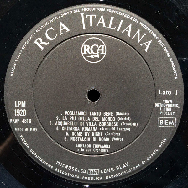 Armando Trovaioli E La Sua Orchestra - One Night In Rome | RCA Italiana (LPM-1920) - 3 Armando Trovaioli E La Sua Orchestra - One Night In Rome | RCA Italiana (LPM-1920) - 3
