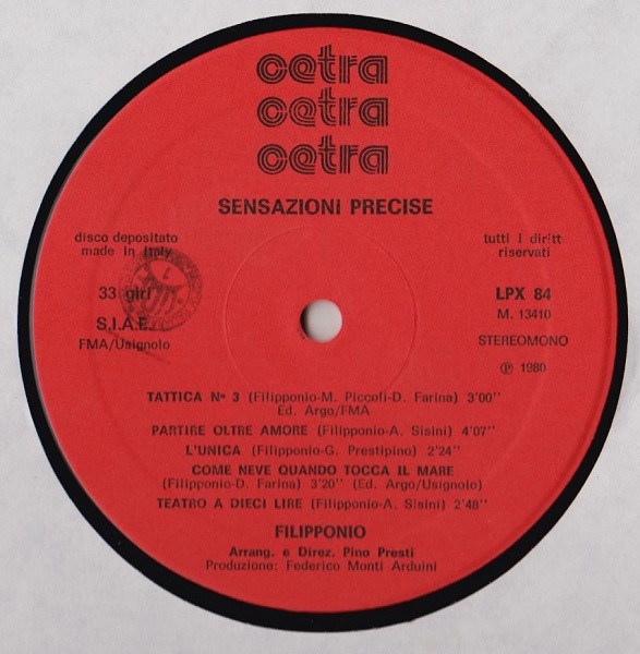 Filipponio - Sensazioni Precise | Cetra (LPX 84) - 3