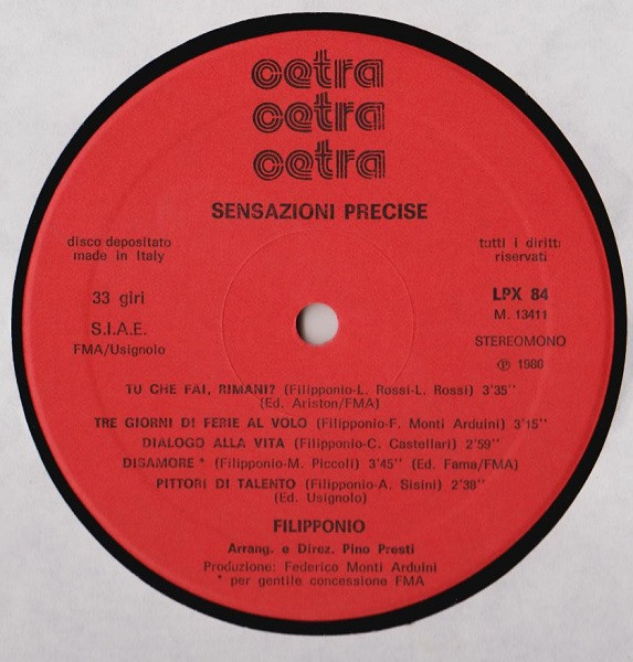 Filipponio - Sensazioni Precise | Cetra (LPX 84) - 4