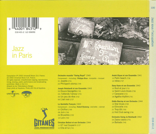 Various - Jazz Sous L'occupation | Gitanes Jazz Productions (018 431-2) - 4